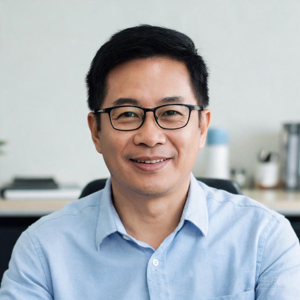 球探体育旧版本产品总监周伟，戴眼镜中年男性，穿着休闲衬衫，面带微笑